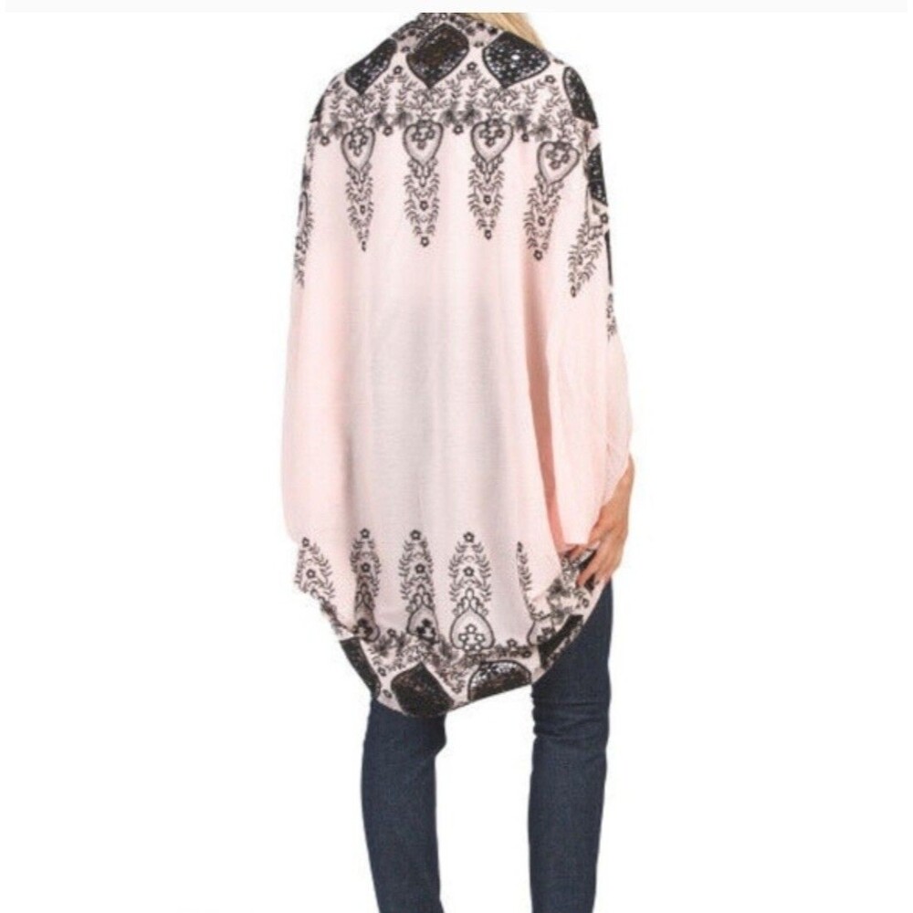 NEW Free People Catania Embroidered Eyelet Pink Kimono Lace Wrap Shawl OS Boho - Picture 4 of 10